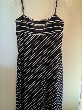 St. John Navy and White Striped Midi Slip Dress
